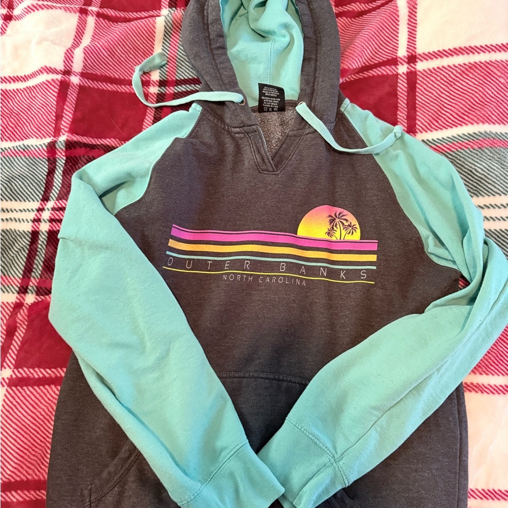 Outer Banks Graphic Hoodie - Gray and Mint